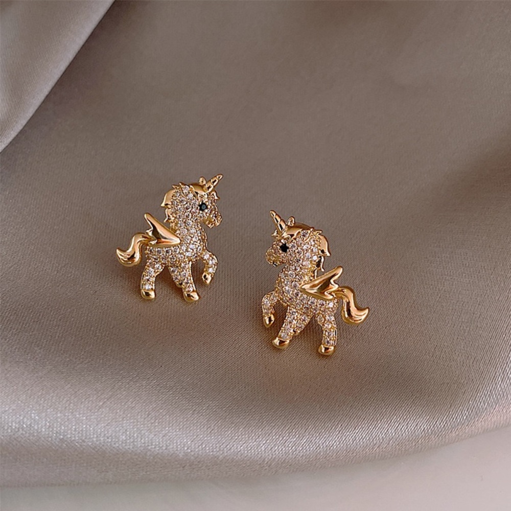 Gold Unicorn Stud Earrings for Women